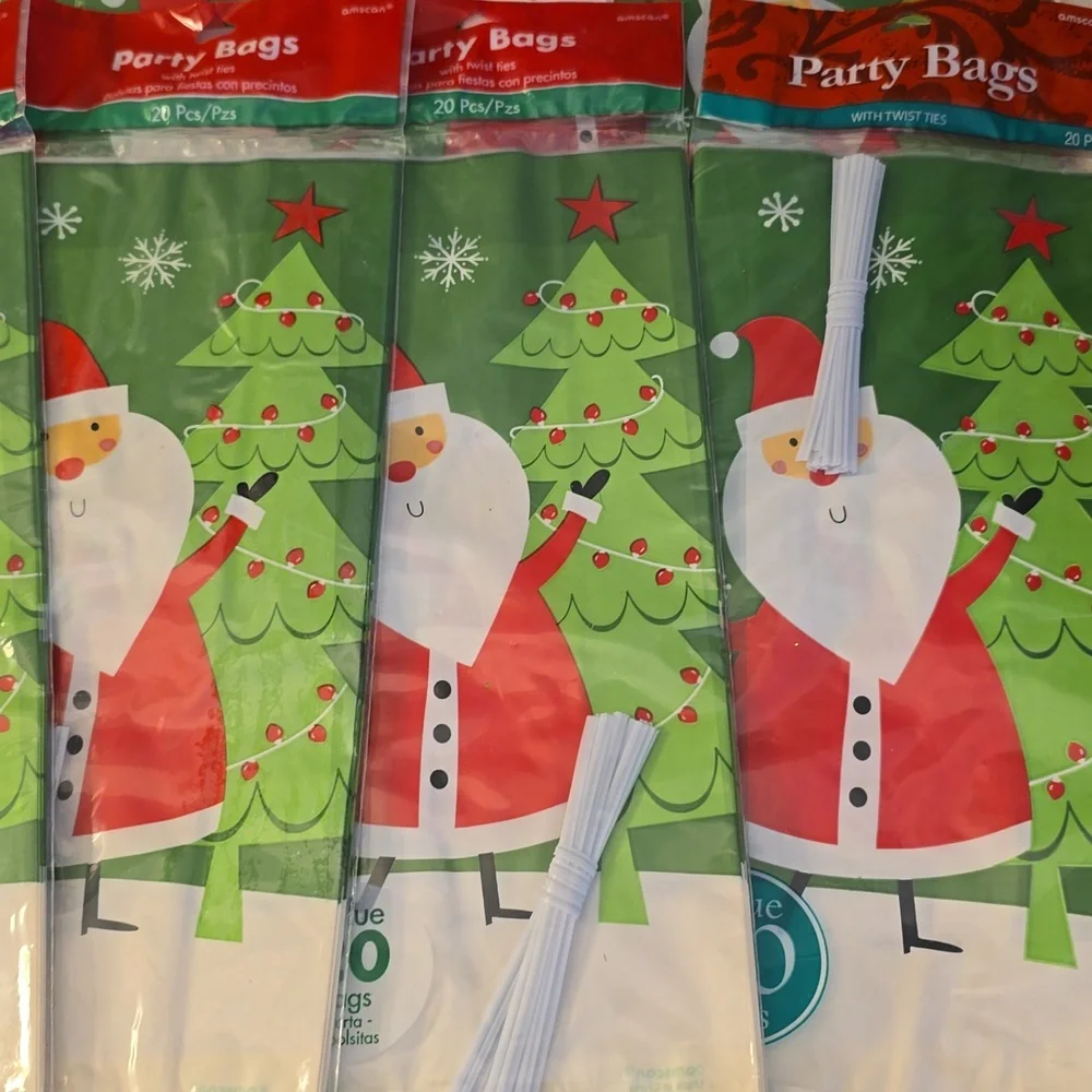 Festive Santa and Tree Party Bags Use As Poly Bags To Wrap Items In Boxes New
